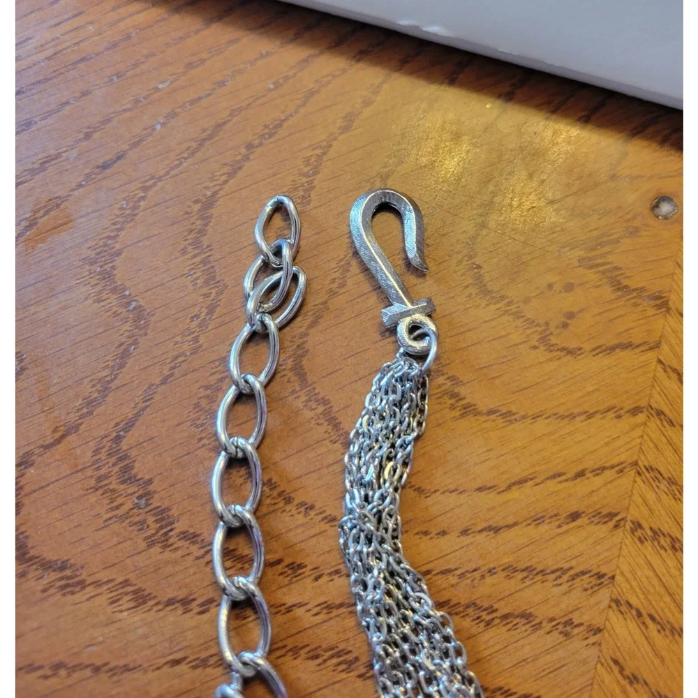 Vtg Necklace Silver Tone Multi-Strand‎ Adjustable Chain Link Fashion Jewelry